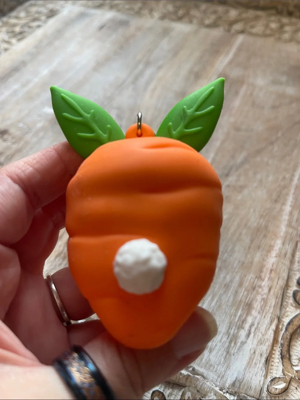 Cute Orange Carrot Bunny Keychain with Green Leaves Pocketbac Holder